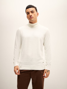 THE BEAR HOUSE Solid Men Turtle Neck White T-Shirt