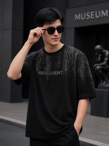 Jump Cuts Men Black Cotton Blend T-Shirt - Image 1