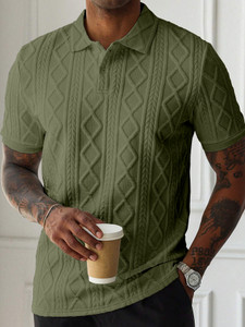 BELPATRA Self Design Men Polo Neck Green T-Shirt