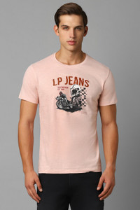 Louis Philippe Jeans Printed Men Crew Neck Pink T-Shirt