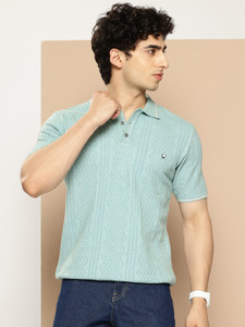 CLAPTON Self Design Men Polo Neck Light Green T-Shirt