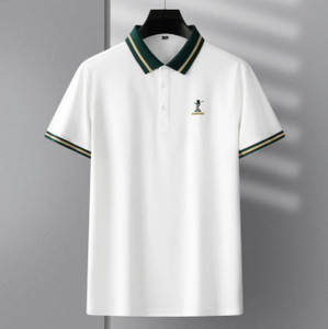 ABSTER Embroidered Men Polo Neck White T-Shirt