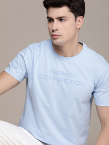 French Connection Typography Men Round Neck Blue T-Shirt