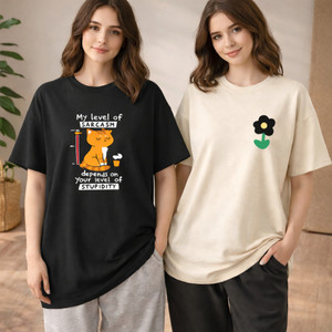 DNV Graphic Print, Typography Women Round Neck Black, Beige T-Shirt