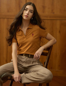U.S. POLO ASSN. Women Orange Polo Neck T-Shirt - Image 6