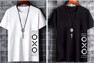 मित्री पुरुषों के लिए गोल गला प्रिंटेड सफेद, काला टी-शर्ट