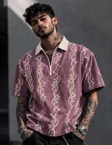 Force Men Zip Neck Pink T-Shirt - Image 5