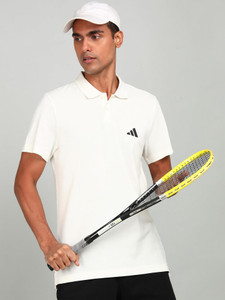ADIDAS Solid Men Polo Neck White T-Shirt
