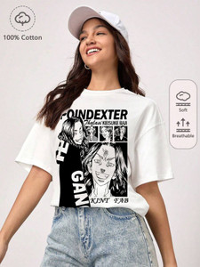THALASI Printed, Typography Women Round Neck White T-Shirt