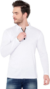 Jangoboy Solid Men Polo Neck White T-Shirt
