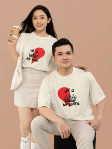 MAJESTITCH Graphic Print Couple Round Neck White T-Shirt