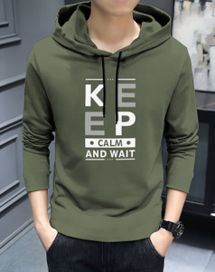 MOWA Printed Men Hooded Neck Dark Green T-Shirt