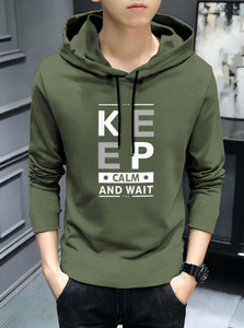 MOWA Printed Men Hooded Neck Dark Green T-Shirt