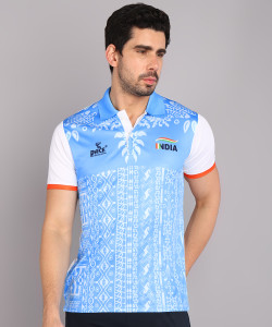 Pace International Printed Men Polo Neck Light Blue T-Shirt