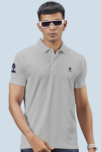 3BROS Solid Men Polo Neck Grey T-Shirt