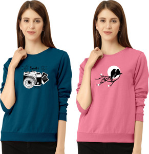 ज़ेंट वर्ल्ड महिलाओं के लिए गोल गला प्रिंटेड गहरा हरा, गुलाबी टी-शर्ट