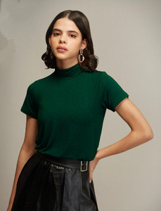 Smart Colors Solid Women High Neck Green T-Shirt