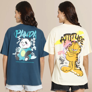 ट्रोमको महिलाओं के लिए गोल गला प्रिंटेड बहुरंगी टी-शर्ट