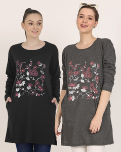 DASPRATION Printed Women Round Neck Black, Grey T-Shirt