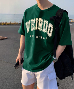 Veirdo Printed, Typography Men Round Neck Green T-Shirt