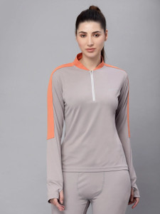 JUMP USA Colorblock Women High Neck Grey T-Shirt
