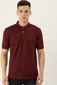 PETER ENGLAND Solid Men Polo Neck Maroon T-Shirt