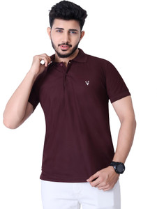 JH MART Printed Men Polo Neck Maroon T-Shirt
