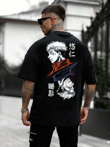 BQF पुरुषों के लिए गोल गला प्रिंटेड काला टी-शर्ट