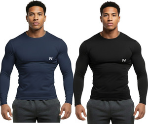 NINQ Solid Men Round Neck Black, Blue T-Shirt