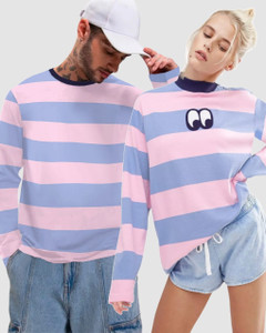 THE DRY STATE Striped Couple Round Neck Light Blue, Pink, Multicolor T-Shirt