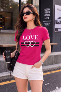 METRONAUT Printed Women Round Neck Pink T-Shirt