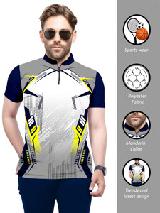 dhaari by unique creation Printed Men Mandarin Collar Grey T-Shirt