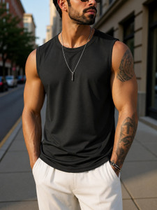 optus Solid Men Round Neck Black T-Shirt