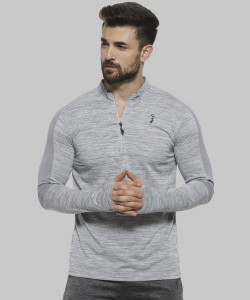 CAMPUS SUTRA Solid Men Polo Neck Grey T-Shirt