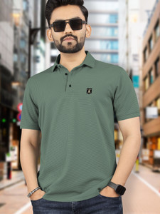 VeBNoR Solid Men Polo Neck Green T-Shirt
