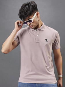 3BROS Solid Men Polo Neck Beige T-Shirt