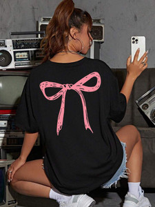 AI CLUB Graphic Print Women Round Neck Black, Pink T-Shirt