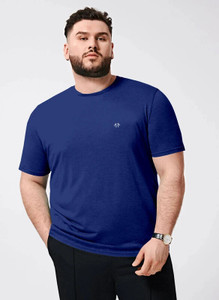 Triptee Solid Men Round Neck Dark Blue T-Shirt