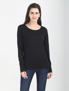 Fleximaa Solid Women Round Neck Black T-Shirt