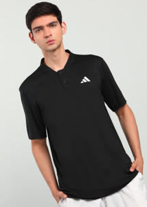 ADIDAS Solid Men Henley Neck Black T-Shirt