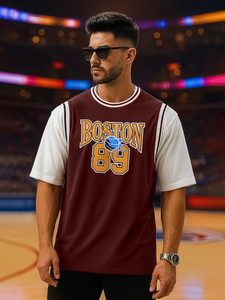 MANIAC Printed, Typography Men Round Neck Maroon T-Shirt