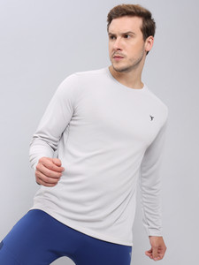 TECHNOSPORT Solid Men Round Neck Grey T-Shirt
