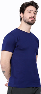 BEYOUNG Solid Men Round Neck Blue T-Shirt