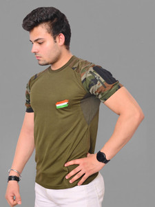 Dupex Military Camouflage Couple Round Neck Dark Green T-Shirt