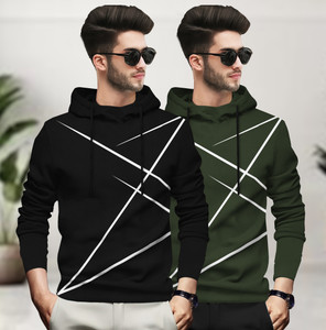 BLIVE Printed Men Hooded Neck Black, Dark Green T-Shirt