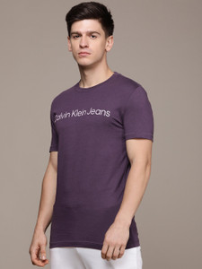 Calvin Klein Jeans Solid Men Crew Neck Purple T-Shirt