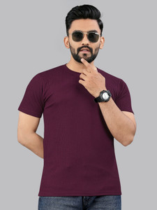 HIKNOCK Self Design Men Round Neck Maroon T-Shirt
