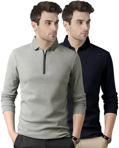 GARBLY Solid Men Polo Neck Multicolor T-Shirt