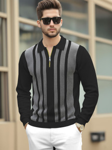 TRIPR Graphic Print Men Polo Neck Black, Grey T-Shirt