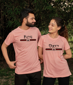 Tween Trends Printed Couple Round Neck Pink T-Shirt